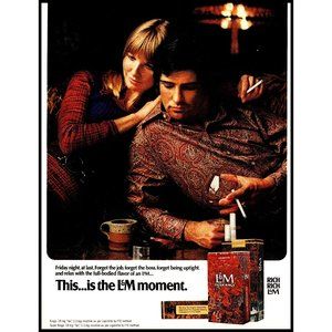 1971 L&M Cigarettes Vintage Print Ad Couple Brandy Snifter Hull Pottery Mug Art